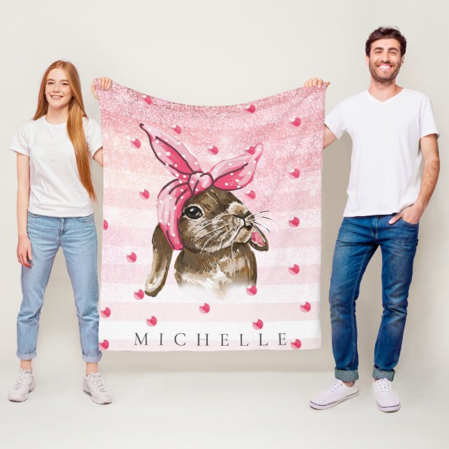 Personalised Hand painted Bunny glitter Fleece Blanket (In Situ)