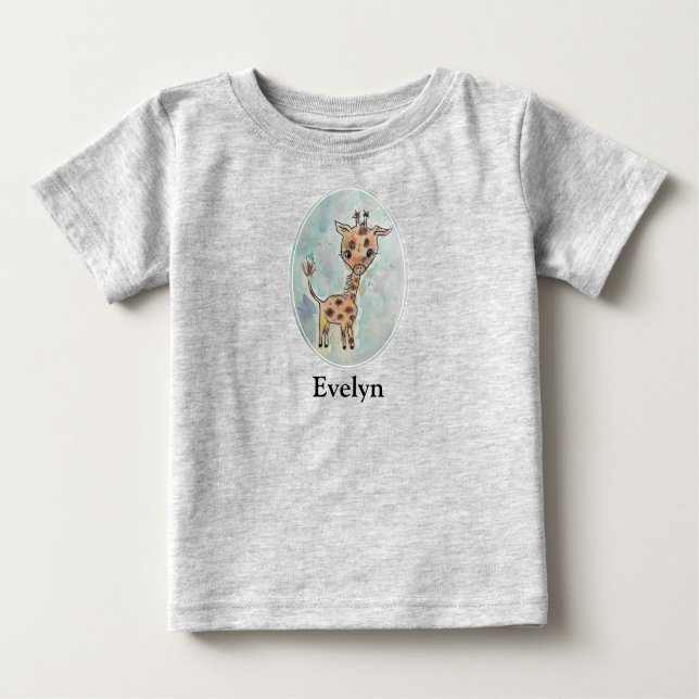 Personalised Hand Painted Watercolor Giraffe  Baby T-Shirt (Front)