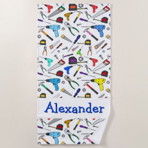 Personalised Hand Tools and Hardware Pattern Beach Towel