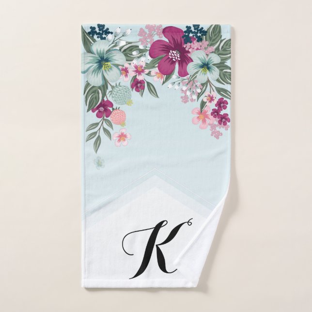Personalised Hand Towel Tropical Flowers on Blue O (Hand Towel)