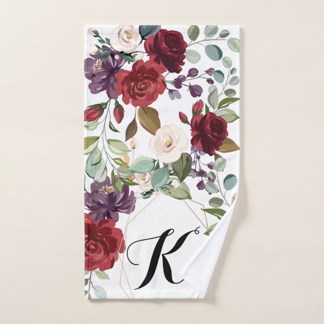 Personalised Hand Towel White Roses Gold Geometric (Hand Towel)