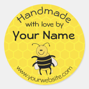 Personalised Handmade By Round Sticker Honeybee