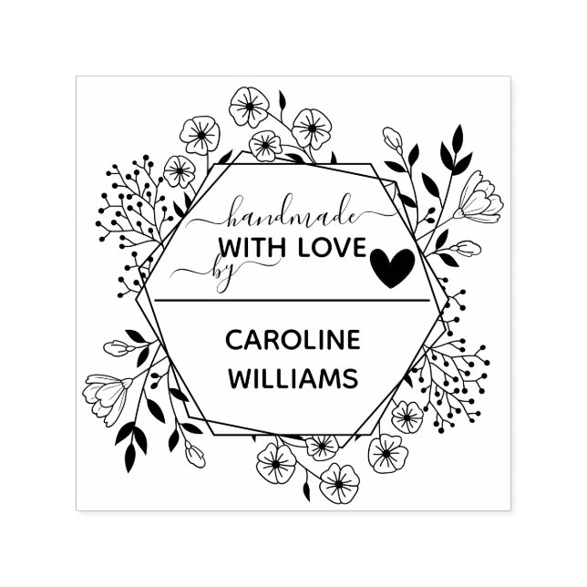 Personalised "Handmade With Love by" Botanical Self-inking Stamp (Design)