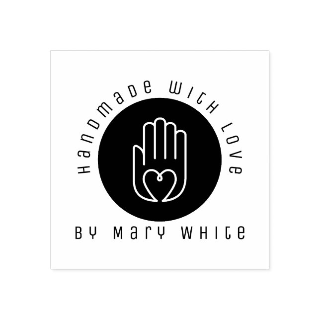 Personalised Handmade With Love Heart Hand Round Rubber Stamp (Imprint)