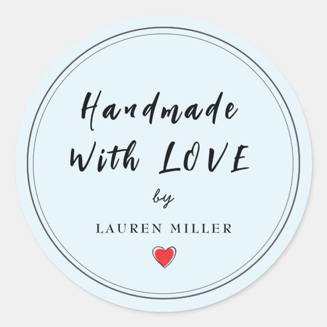 Personalised Handmade with love Pale blue Classic Round Sticker (Front)