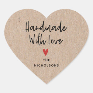 Personalised Handmade With Love Rustic Kraft Heart Sticker
