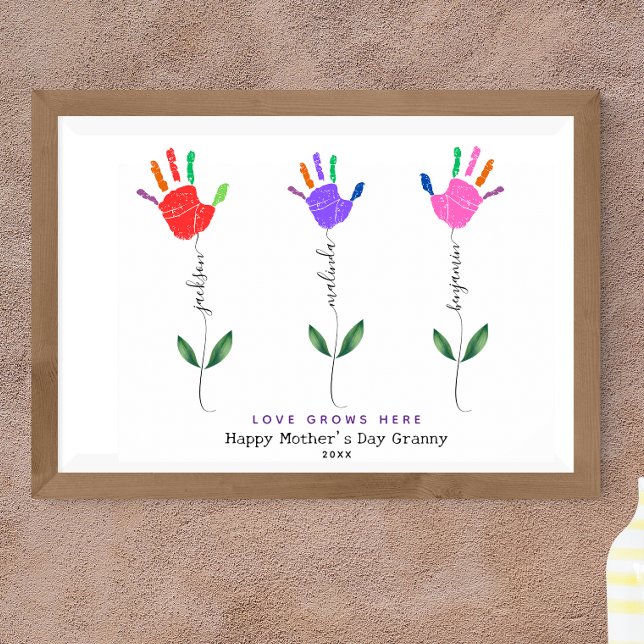 Personalised Handprint flower Art 3 flower names Poster (Creator Uploaded)