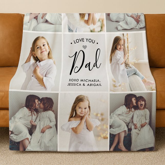 Personalised Handwritten Love You Dad 8-Photo Fleece Blanket (Creator Uploaded)
