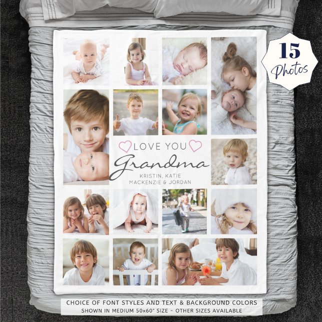 Personalised Handwritten Love You Grandma 15 Photo Fleece Blanket (Creator Uploaded)
