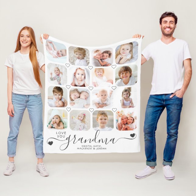 Personalised Handwritten Love You Grandma 16 Photo Fleece Blanket (In Situ)