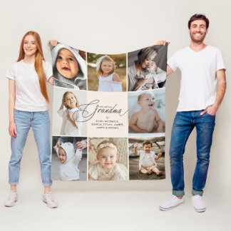 Personalised Handwritten Love You Grandma 8-Photo Fleece Blanket