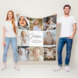 Personalised Handwritten Love You Grandma 8-Photo Fleece Blanket