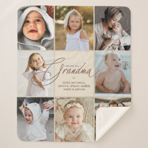 Personalised Handwritten Love You Grandma 8-Photo Sherpa Blanket