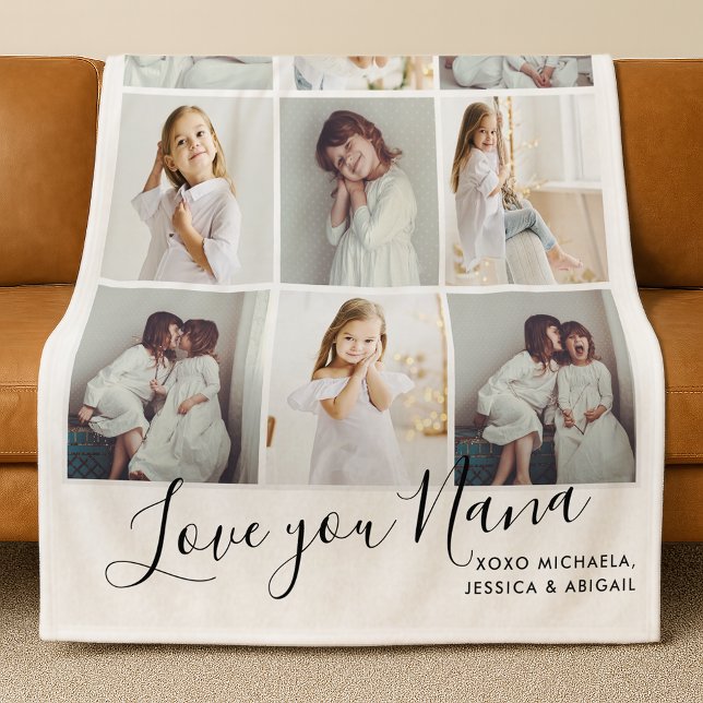 Personalised Handwritten Love You Nana 9-Photo Fleece Blanket (Creator Uploaded)