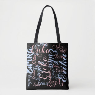 personalised handwritten names on black tote bag