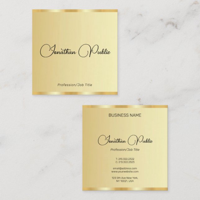 Personalised Handwritten Script Faux Gold Template Square Business Card (Front/Back)