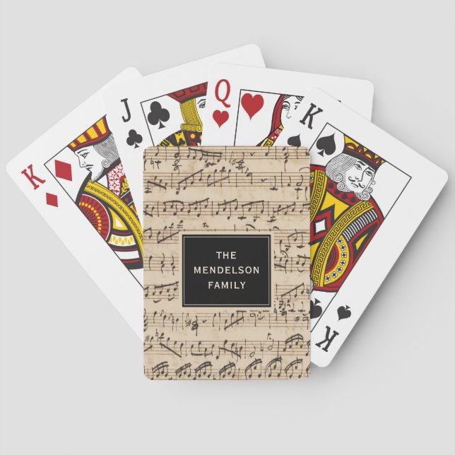 Personalised Handwritten Vintage Sheet Music  Playing Cards (Back)