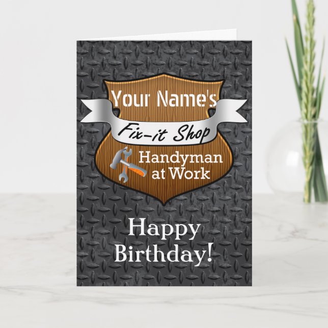 Personalised Handyman Fix-It Custom Name Birthday Card (Front)