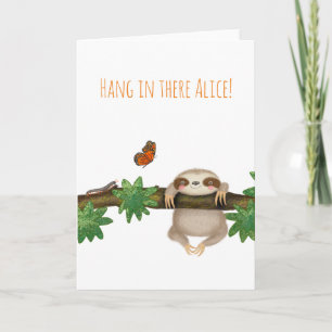 Personalised 'hang in there' baby sloth card