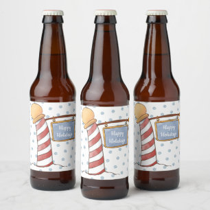 Personalised Hanging Sign Striped Pole Holiday Beer Bottle Label