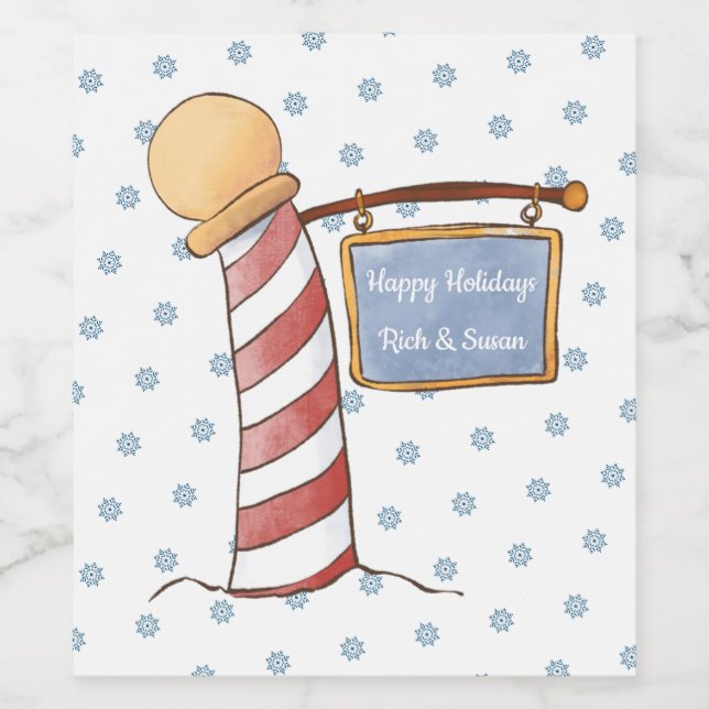 Personalised Hanging Sign Striped Pole Holiday     Wine Label (Single Label)