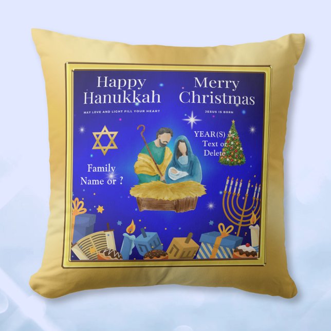 Personalised, Hanukkah Christmas Decor, Pillow (Hanukkah Christmas Decor. Christmas and Hanukkah Pillow. Happy Hanukkah and Merry Christmas. )