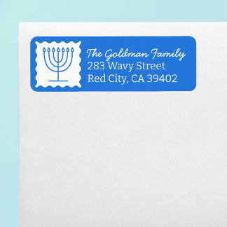 Personalised Hanukkah Menorah Blue Return Address