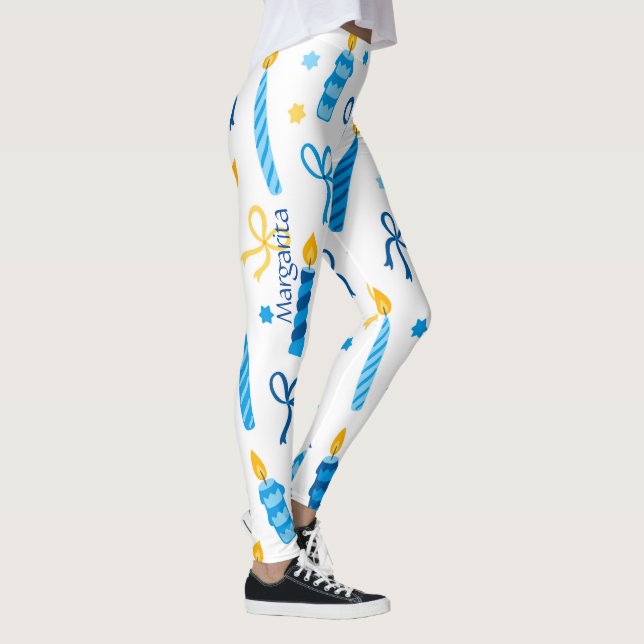Personalised Hanukkah Pattern Cute Workout Leggings (Right)
