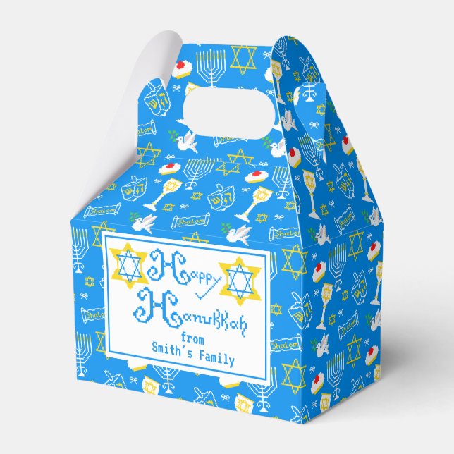 Personalised Hanukkah Pattern Favour Box (Front Side)