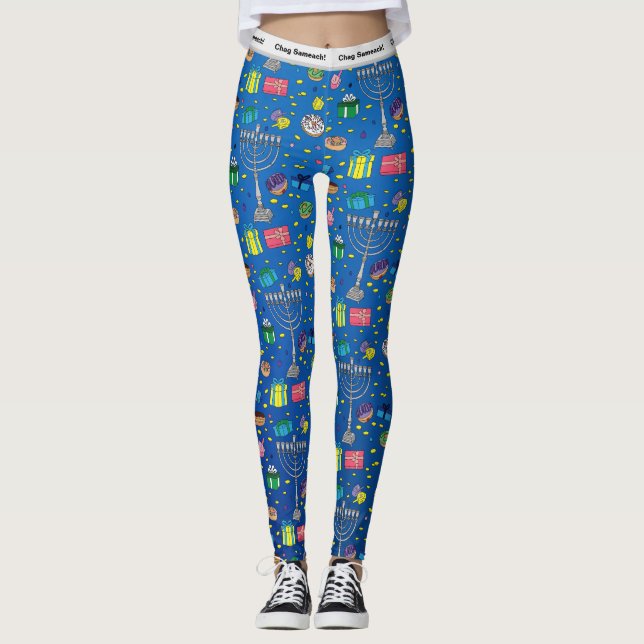 Personalised Hanukkah Pattern  Leggings (Front)
