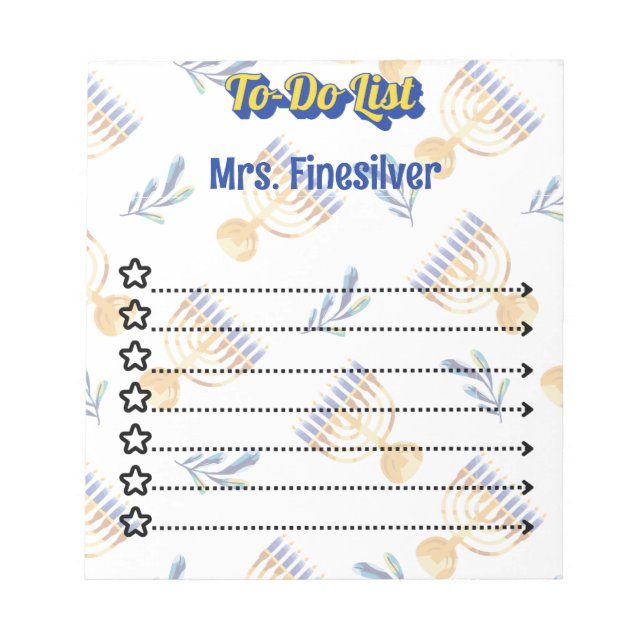 Personalised Hanukkah to-do list  Notepad (Front)
