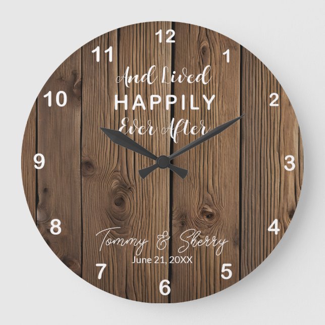 Personalised Happily Ever After Wood Effect Clock (Front)