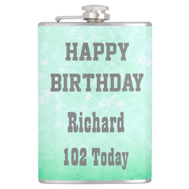 Personalised Happy 102nd Birthday design Hip Flask (Front)