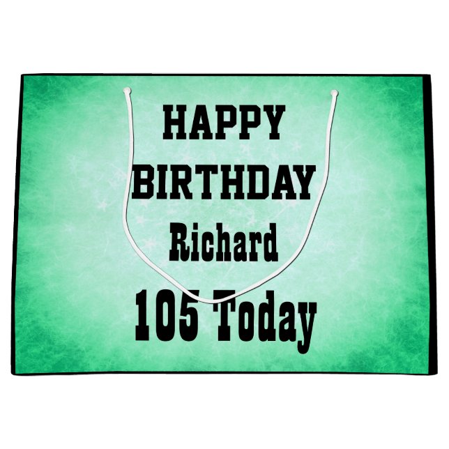 Personalised Happy 105th Birthday design Large Gift Bag (Front)