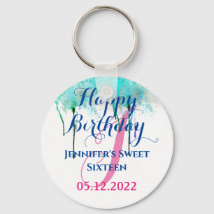 Personalised Happy 16 Birthday Sweet Sixteen party Key Ring