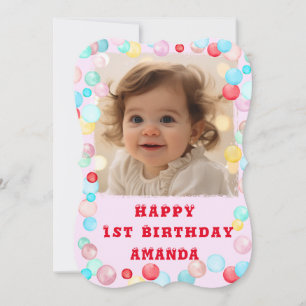 Personalised Happy 1st Birthday With Photo Postcar Invitation