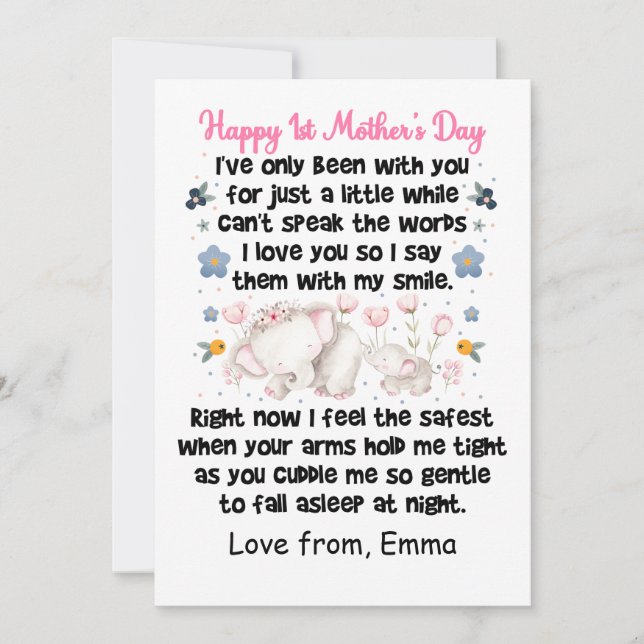 Personalised Happy 1st Mother's Day, Custom Name Holiday Card (Front)