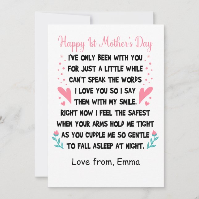 Personalised Happy 1st Mother's Day, Custom Names  Holiday Card (Front)