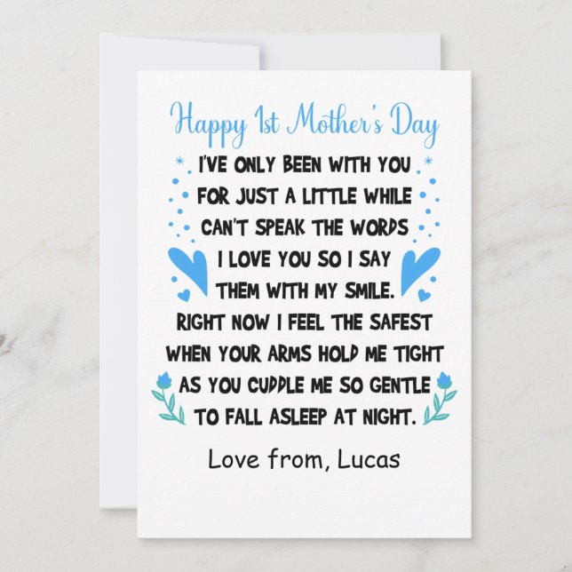 Personalised Happy 1st Mother's Day, Custom Names  Holiday Card (Front)