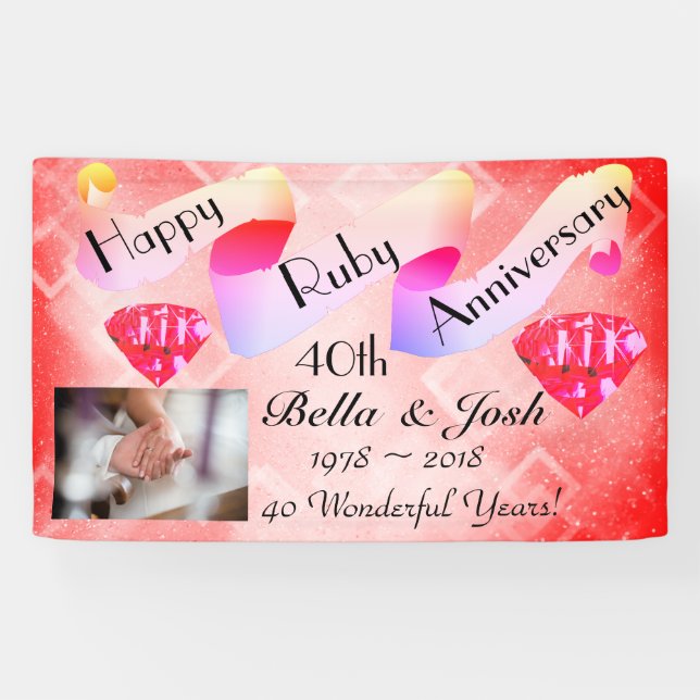 Personalised Happy 40th Wedding Anniversary Banner (Horizontal)