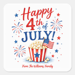 Personalised Happy 4th of July Square Sticker