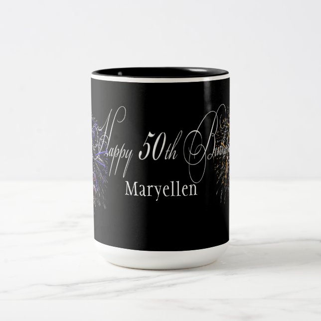Personalised Happy 50th Birthday Fireworks Mug (Center)