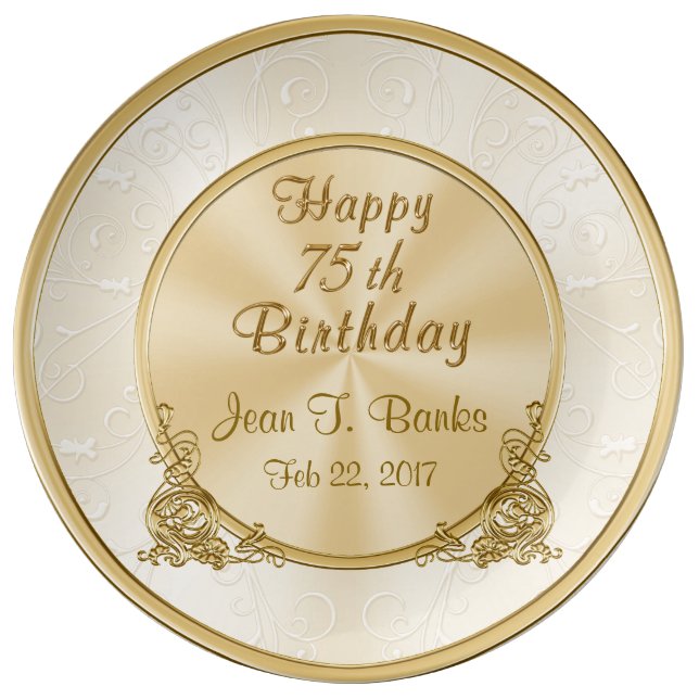 Personalised Happy 75th Birthday Porcelain Plate (Front)