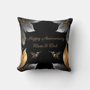 Personalised Happy Anniversary Golden Hummingbird Cushion