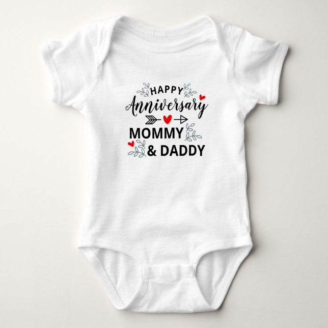 Personalised Happy Anniversary Mummy and Daddy Baby Bodysuit (Front)