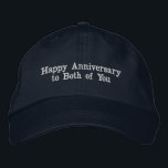 Personalised Happy Anniversary to Both of You Hat<br><div class="desc">This navy cotton cap features the heartfelt message "Happy anniversary to both of you, " making it a thoughtful gift for couples celebrating their special day. The text is beautifully embroidered for a premium look and feel. The cap is designed for comfort with an adjustable strap, ensuring a perfect fit...</div>
