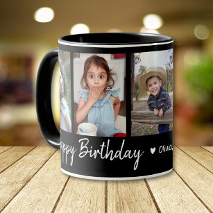 Personalised Happy Birthday 5 Photo Collage Black Mug