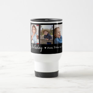 Personalised Happy Birthday 5 Photo Collage Black Travel Mug