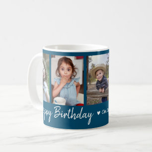 Personalised Happy Birthday 5 Photo Collage Blue Coffee Mug