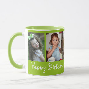 Personalised Happy Birthday 5 Photo Collage Blue Mug
